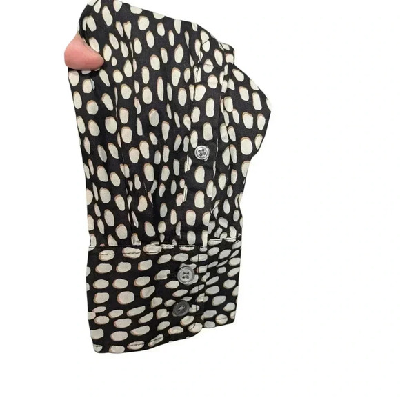 J.Crew Women's Small Button Up Blouse Black with White & Tan Dots Front Pocket - Picture 4 of 10